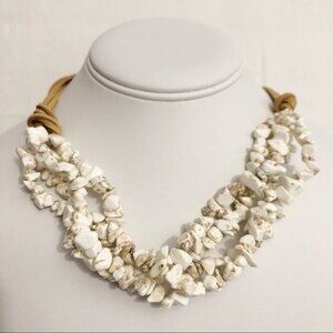 Natasha Layered Chip Stone Necklace White Tan NWT